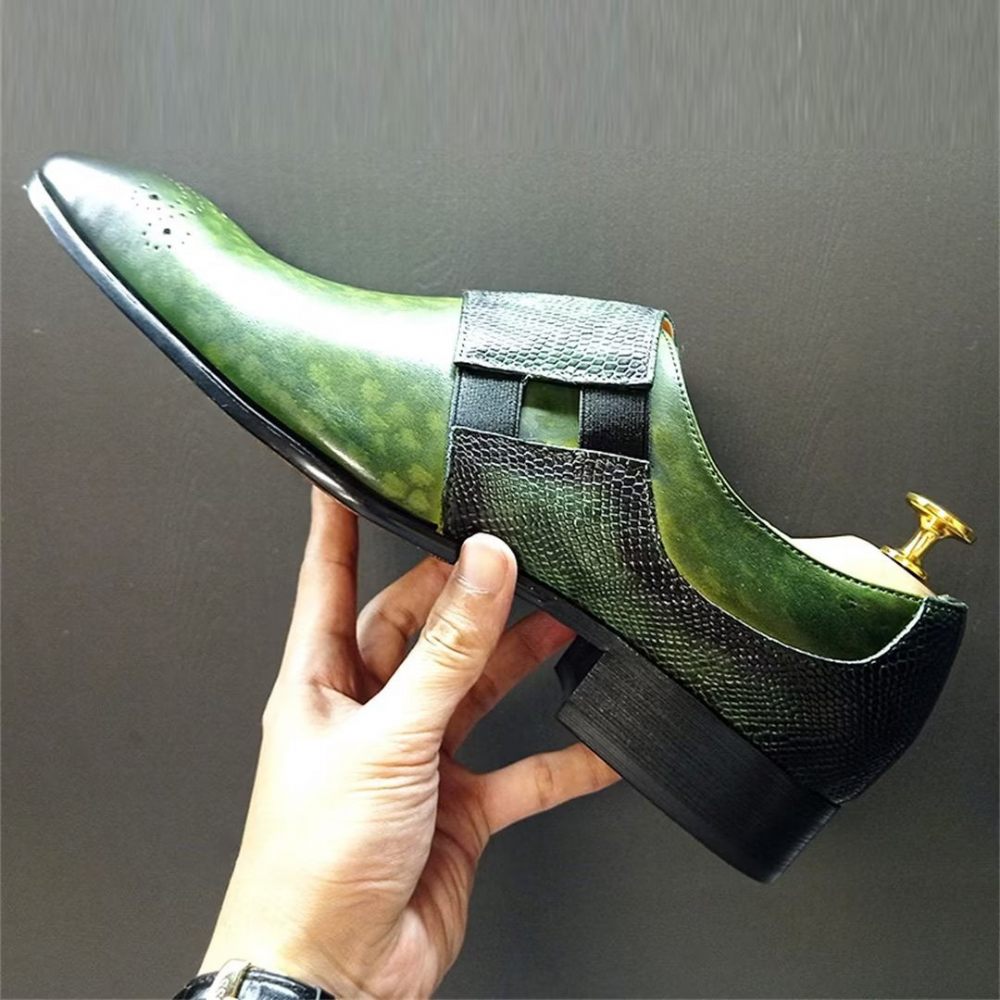 Chaussures Formelles Pour Hommes Véritable Motif Crocodile À Enfiler Sophistiquées - Vert