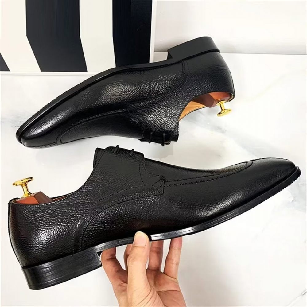 Chaussures Formelles Pour Hommes Véritables Habillées Élégantes À Bout Carré - Noir