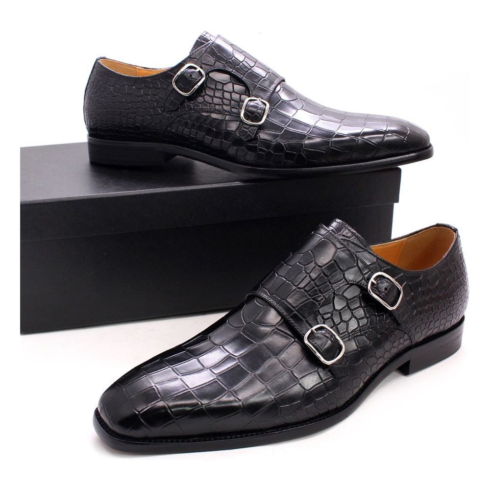 Chaussures Formelles Luxe Crocstride Pour Hommes Habillées À Bout Carré Et Sangle Moine - Noir