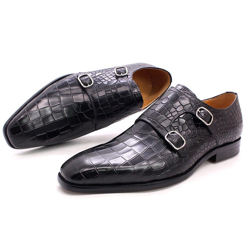 Chaussures Formelles Luxe Crocstride Pour Hommes Habillées À Bout Carré Et Sangle Moine - Noir