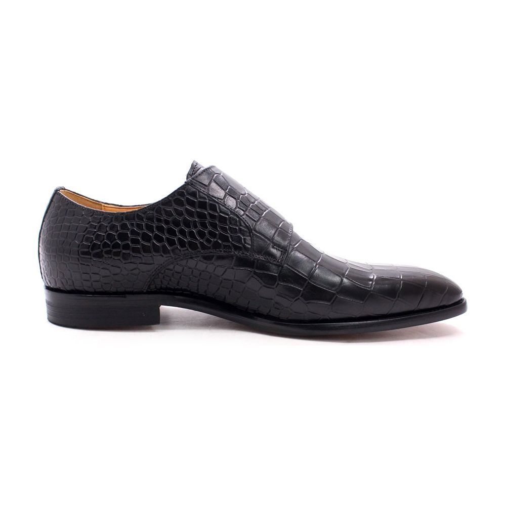 Chaussures Formelles Luxe Crocstride Pour Hommes Habillées À Bout Carré Et Sangle Moine - Noir