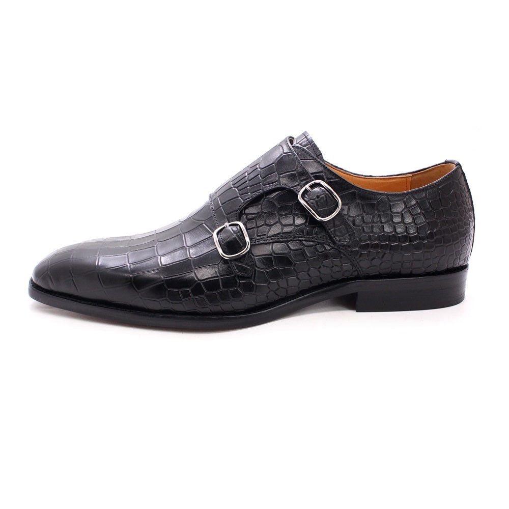 Chaussures Formelles Luxe Crocstride Pour Hommes Habillées À Bout Carré Et Sangle Moine - Noir