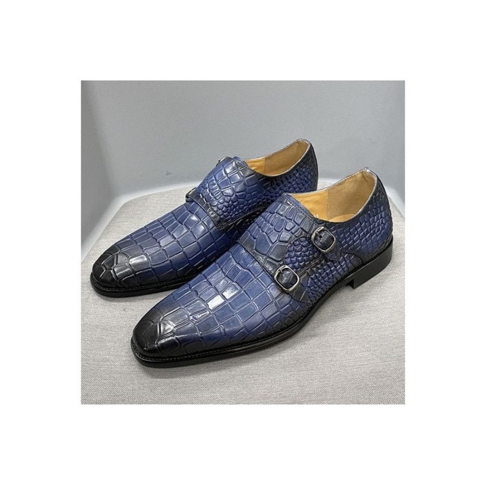 Chaussures Formelles Luxe Crocstride Pour Hommes Habillées À Bout Carré Et Sangle Moine - Bleu