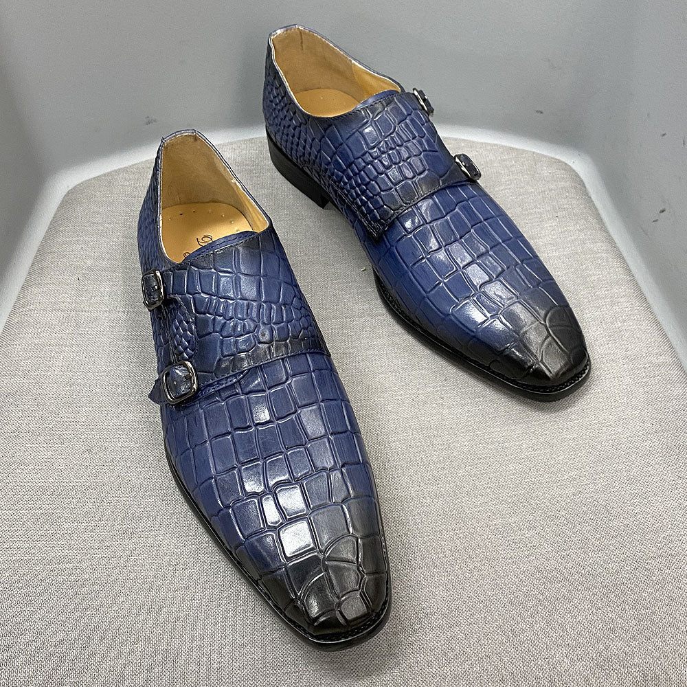 Chaussures Formelles Luxe Crocstride Pour Hommes Habillées À Bout Carré Et Sangle Moine - Bleu