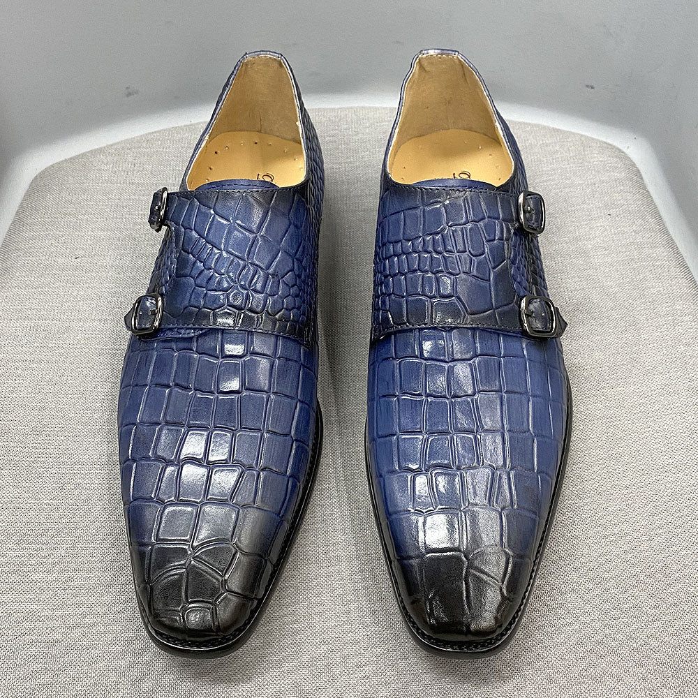 Chaussures Formelles Luxe Crocstride Pour Hommes Habillées À Bout Carré Et Sangle Moine - Bleu