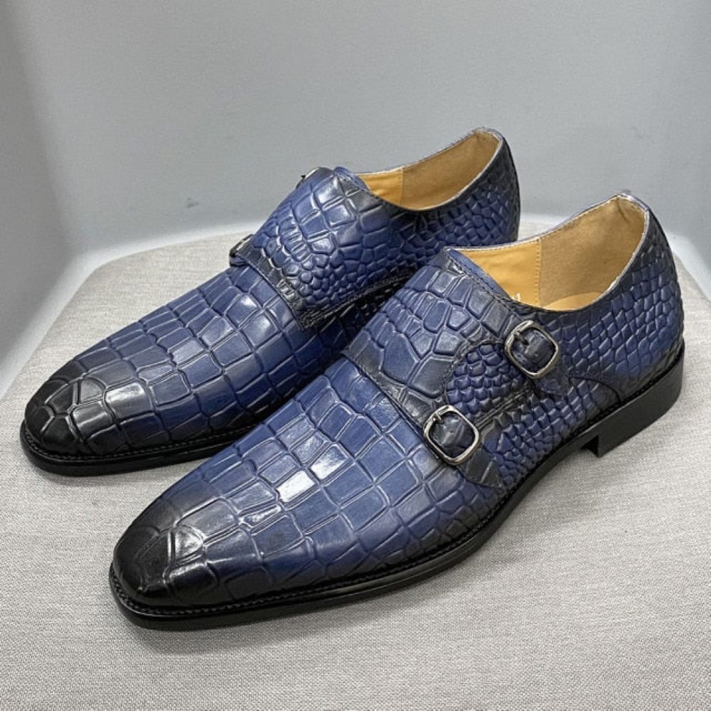 Chaussures Formelles Luxe Crocstride Pour Hommes Habillées À Bout Carré Et Sangle Moine - Bleu