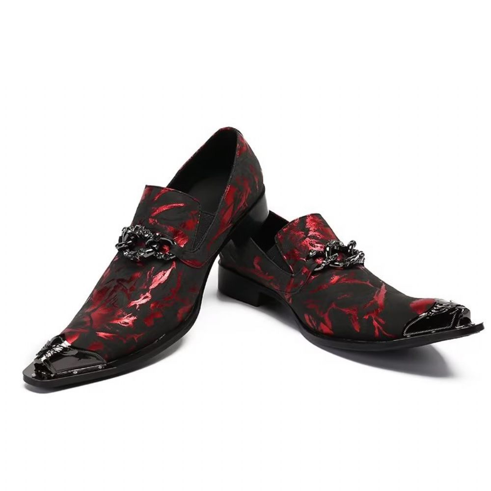 Chaussures Formelles Luxe Pour Hommes Habillées À Enfiler Cuir Véritable Motif Exotique - Rouge