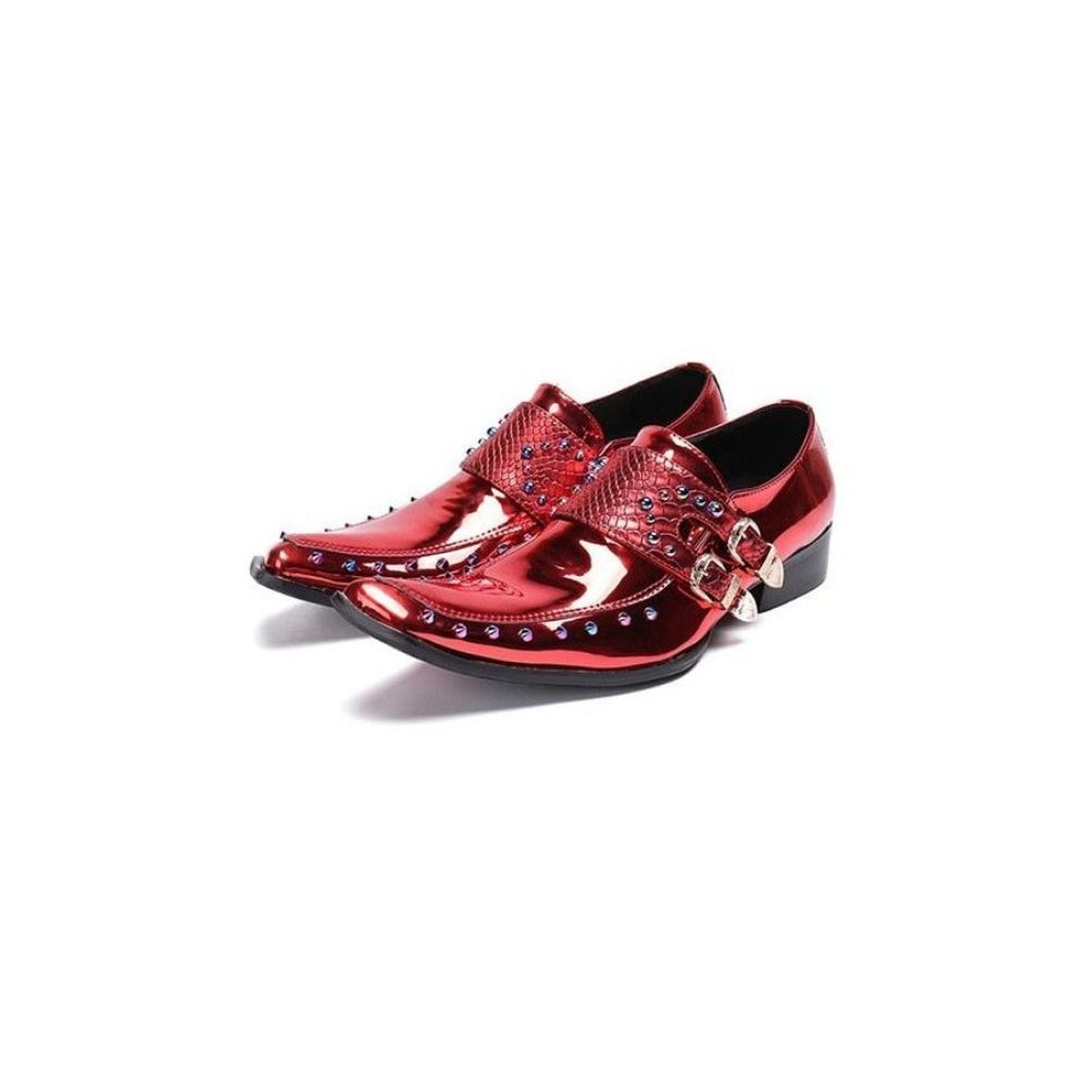 Chaussures Formelles Luxe Pour Hommes Motif Exotique Bout Carré Oxfords - Rouge