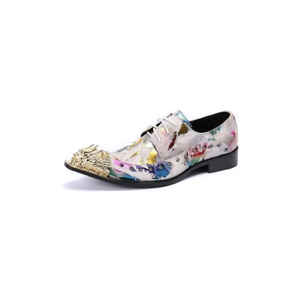 Chaussures Formels Homme Luxe Motif Exotique Derbies Cuir Véritable - Multicolore