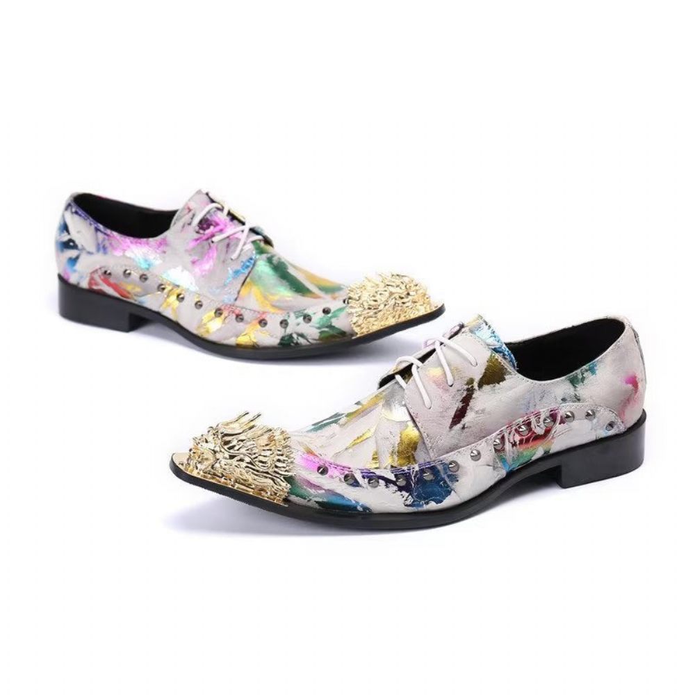 Chaussures Formels Homme Luxe Motif Exotique Derbies Cuir Véritable - Multicolore