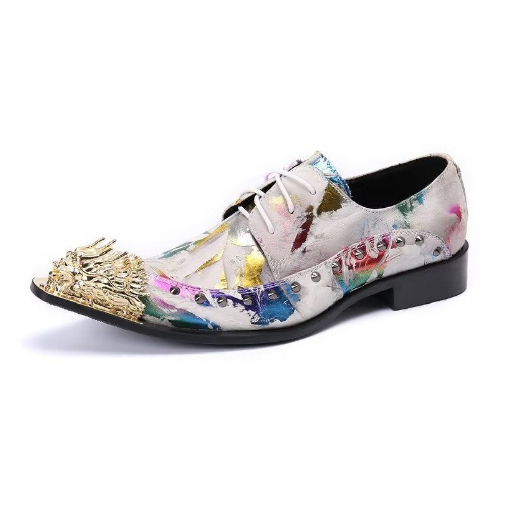 Chaussures Formels Homme Luxe Motif Exotique Derbies Cuir Véritable - Multicolore