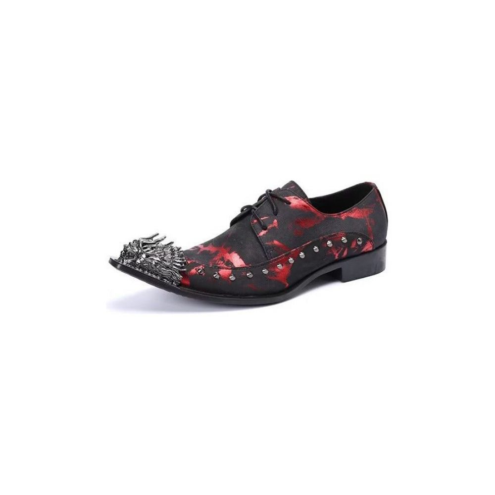 Chaussures Formels Homme Luxe Motif Exotique Derbies Cuir Véritable - Rouge