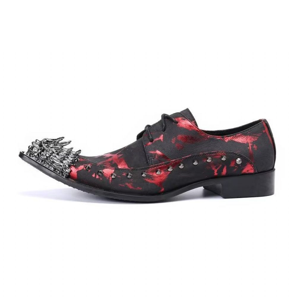 Chaussures Formels Homme Luxe Motif Exotique Derbies Cuir Véritable - Rouge