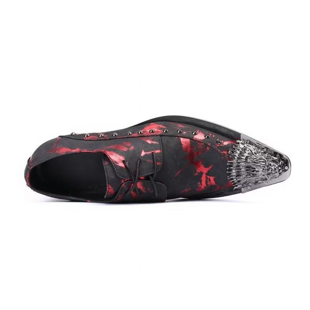 Chaussures Formels Homme Luxe Motif Exotique Derbies Cuir Véritable - Rouge