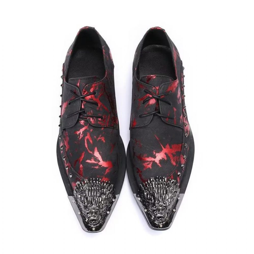 Chaussures Formels Homme Luxe Motif Exotique Derbies Cuir Véritable - Rouge