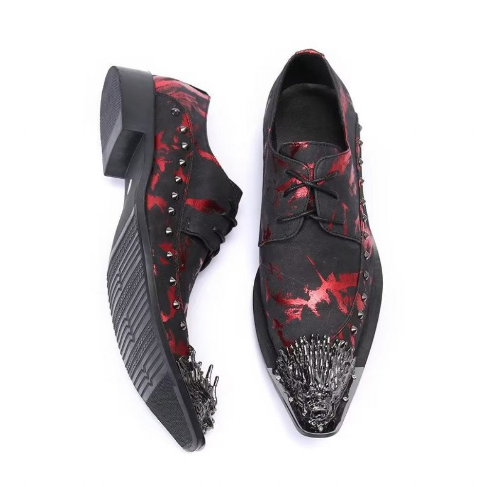 Chaussures Formels Homme Luxe Motif Exotique Derbies Cuir Véritable - Rouge