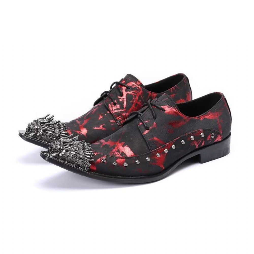 Chaussures Formels Homme Luxe Motif Exotique Derbies Cuir Véritable - Rouge