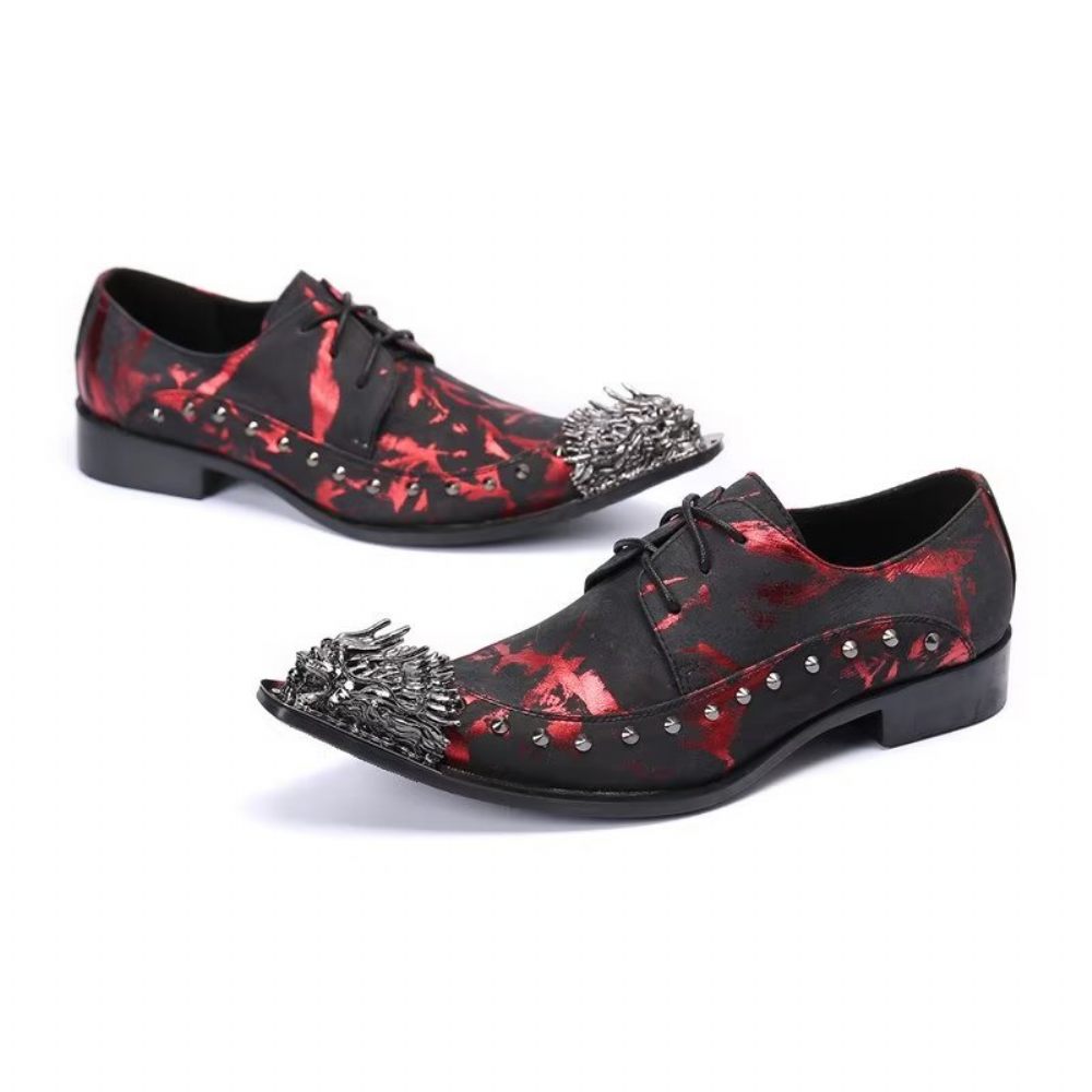 Chaussures Formels Homme Luxe Motif Exotique Derbies Cuir Véritable - Rouge