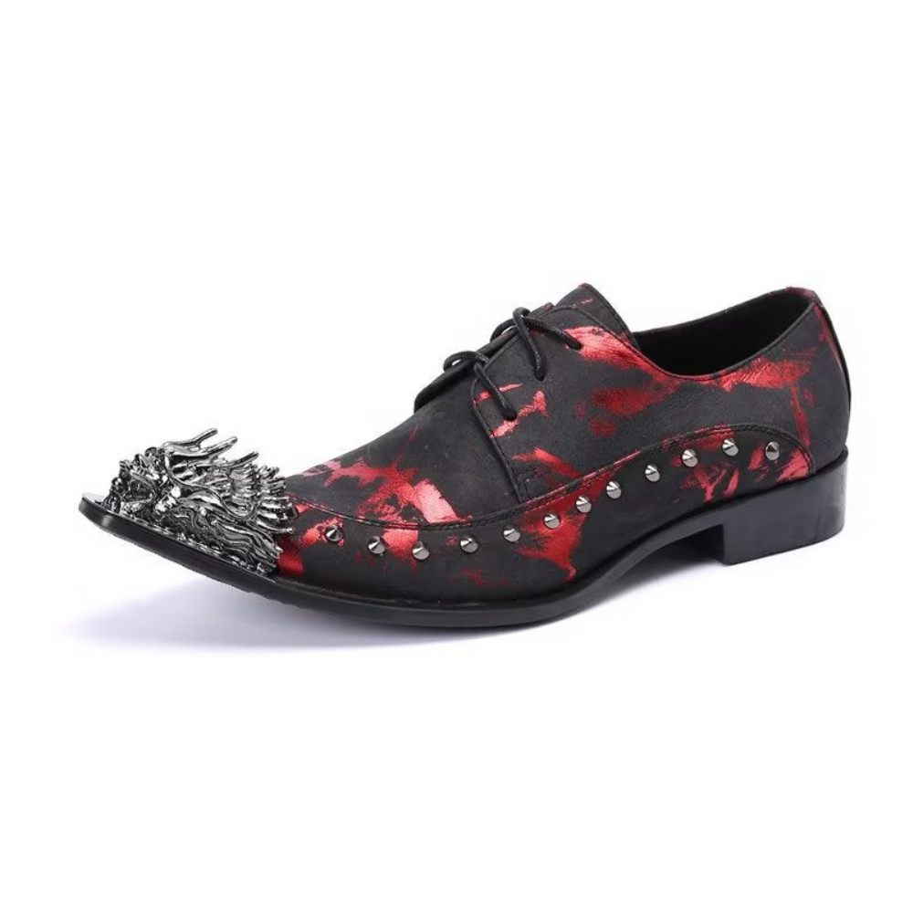 Chaussures Formels Homme Luxe Motif Exotique Derbies Cuir Véritable - Rouge