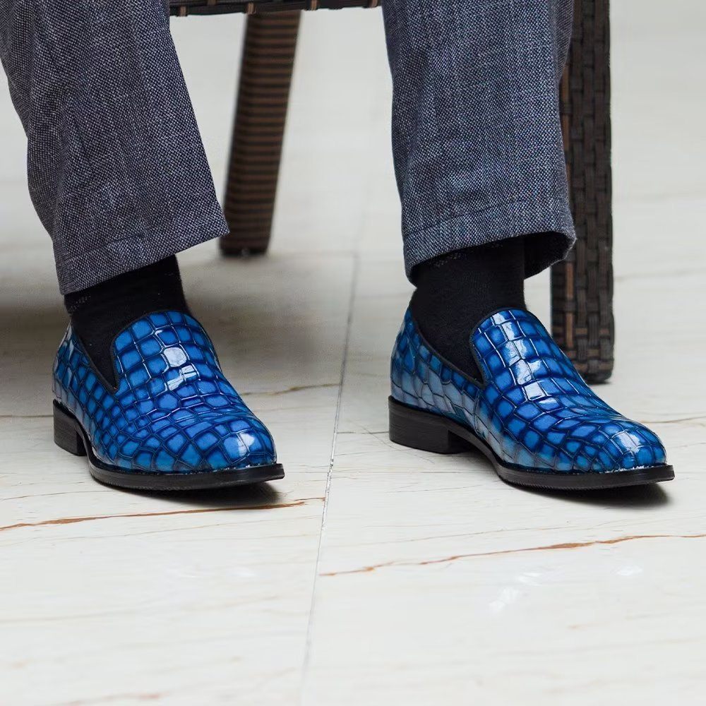 Chaussures Habillées Chics Cuir Crocodile Pour Hommes - Bleu