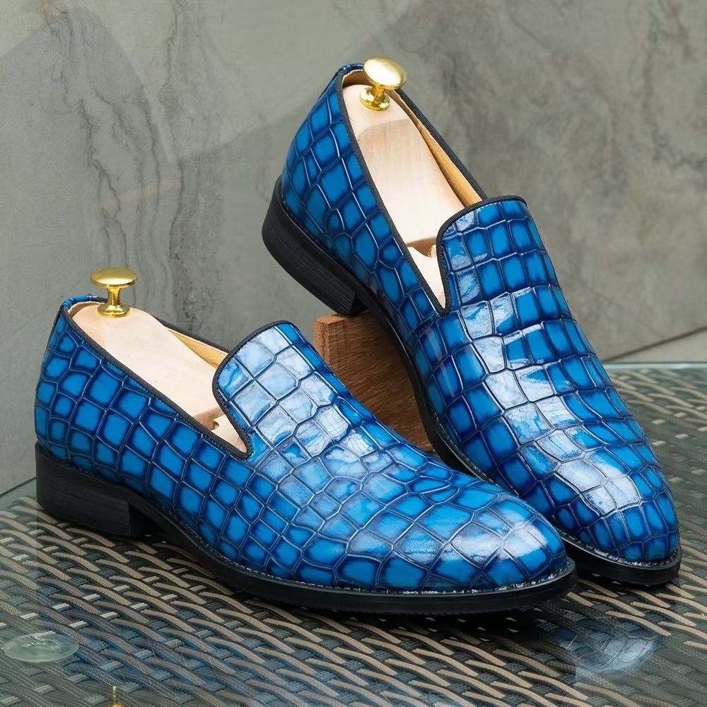 Chaussures Habillées Chics Cuir Crocodile Pour Hommes - Bleu