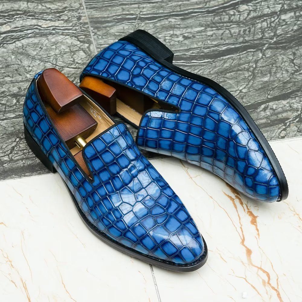 Chaussures Habillées Chics Cuir Crocodile Pour Hommes - Bleu