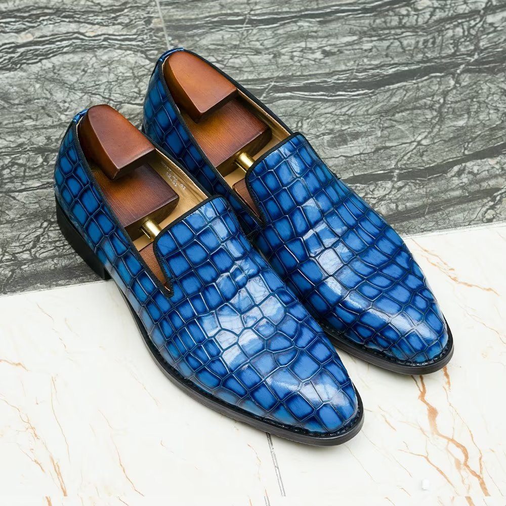 Chaussures Habillées Chics Cuir Crocodile Pour Hommes - Bleu