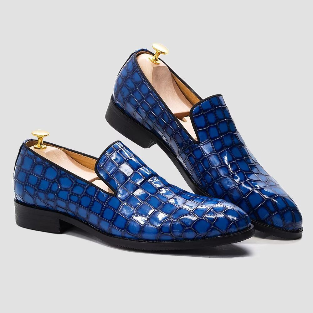 Chaussures Habillées Chics Cuir Crocodile Pour Hommes - Bleu