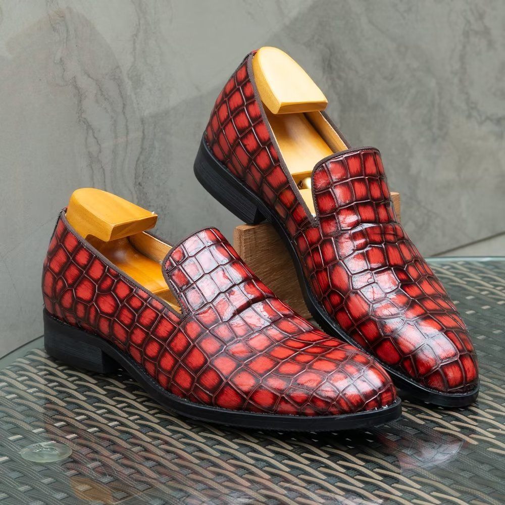 Chaussures Habillées Chics Cuir Crocodile Pour Hommes - Rouge