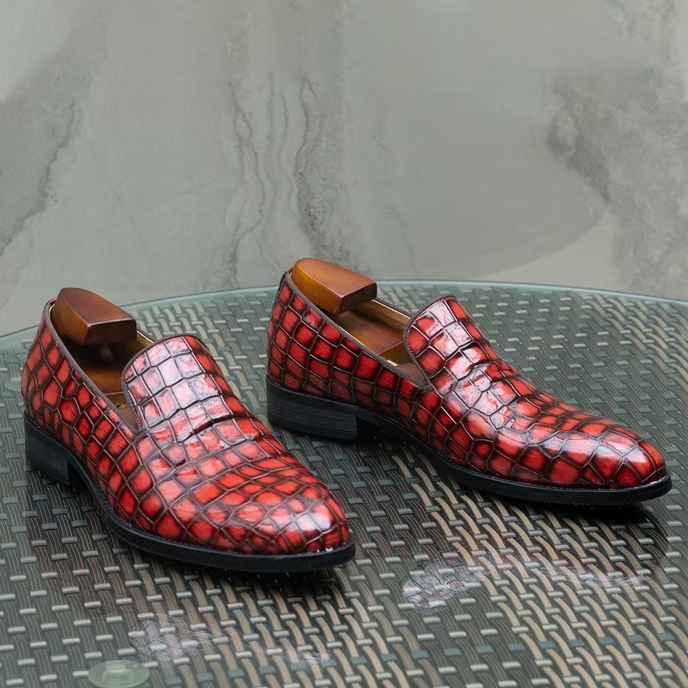 Chaussures Habillées Chics Cuir Crocodile Pour Hommes - Rouge