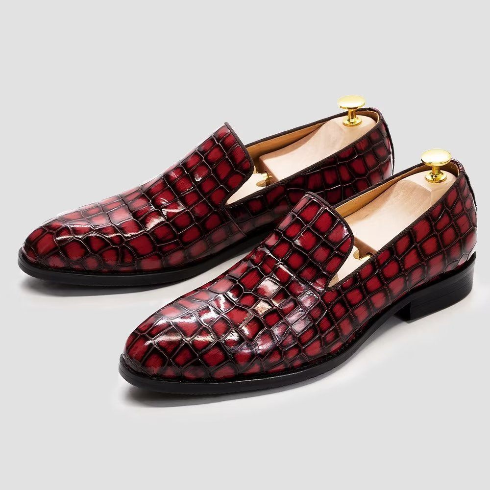 Chaussures Habillées Chics Cuir Crocodile Pour Hommes - Rouge