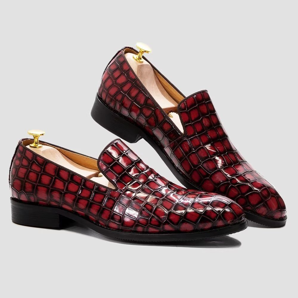 Chaussures Habillées Chics Cuir Crocodile Pour Hommes - Rouge