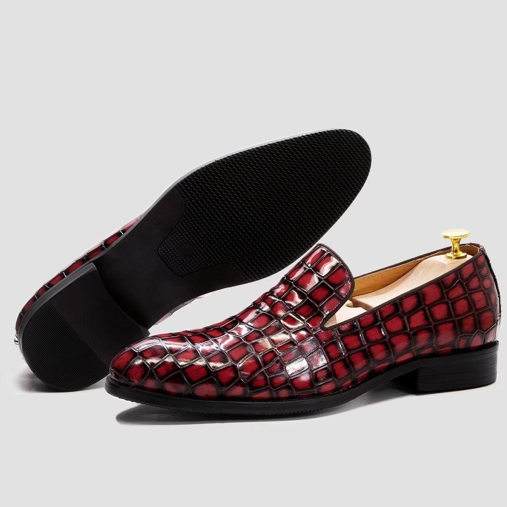 Chaussures Habillées Chics Cuir Crocodile Pour Hommes - Rouge