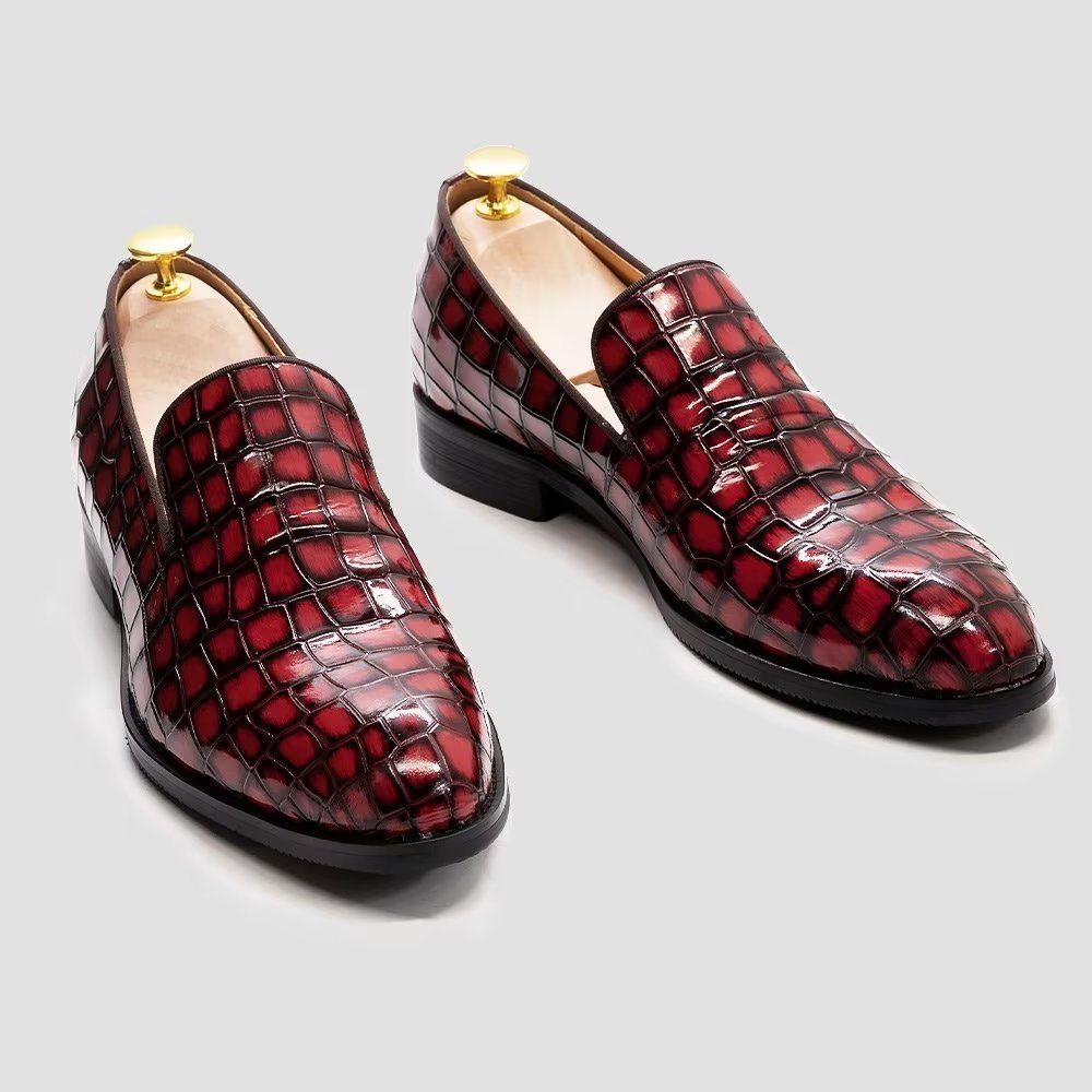 Chaussures Habillées Chics Cuir Crocodile Pour Hommes - Rouge