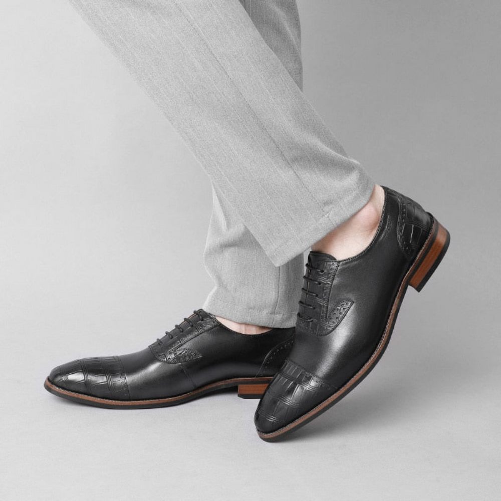 Chaussures Habillées Cuir À Bout Pointu Pour Hommes Motif D'alligator - Noir