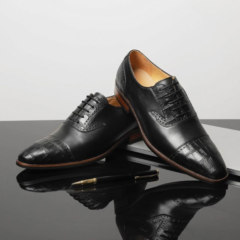 Chaussures Habillées Cuir À Bout Pointu Pour Hommes Motif D'alligator - Noir