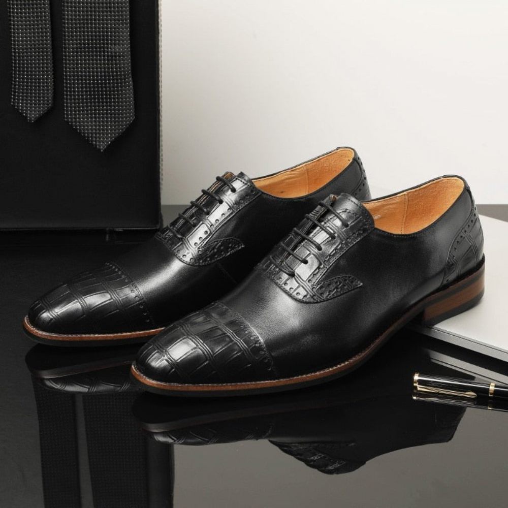 Chaussures Habillées Cuir À Bout Pointu Pour Hommes Motif D'alligator - Noir