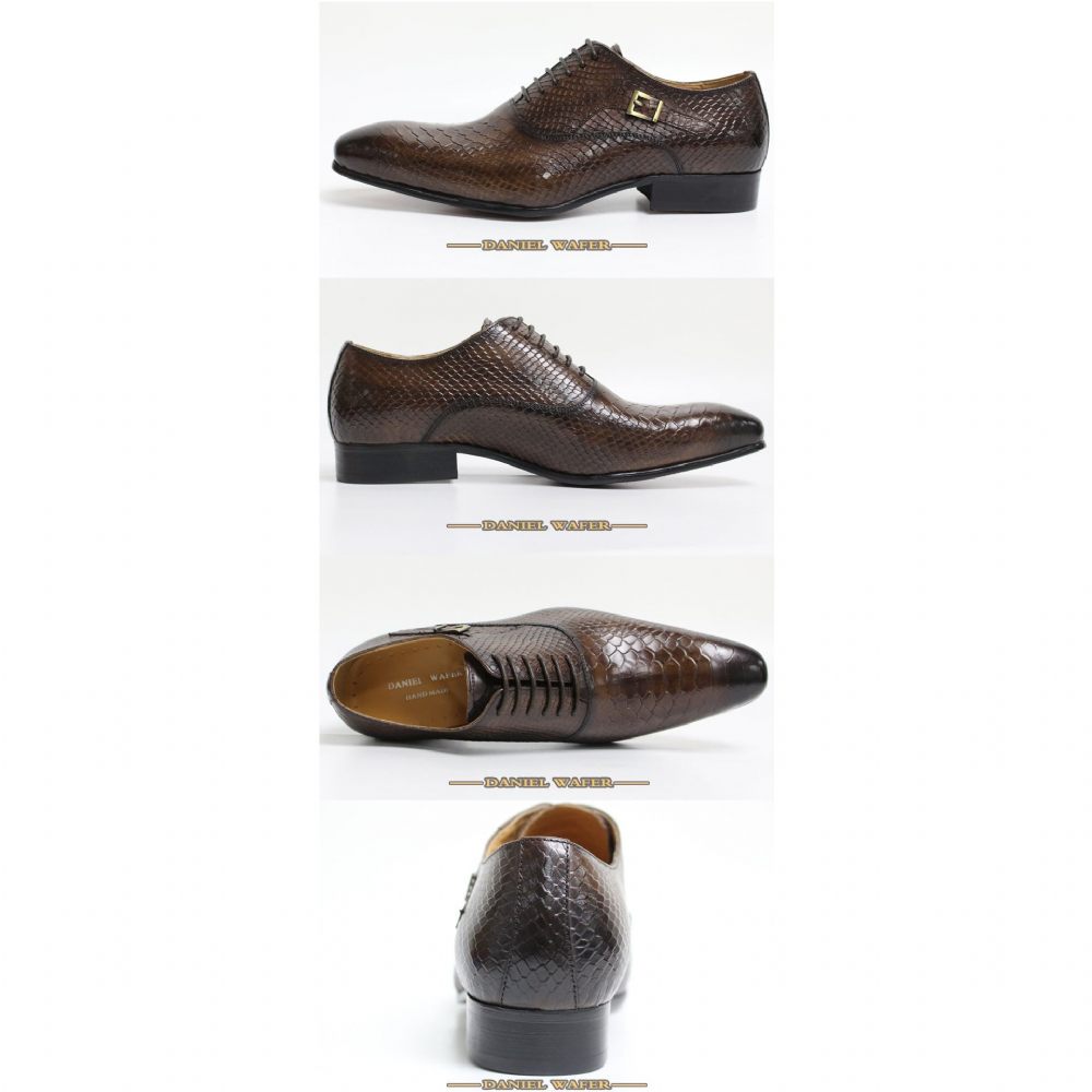 Chaussures Habillées Cuir À Bout Pointu Pour Hommes Oxford Lacets - Café