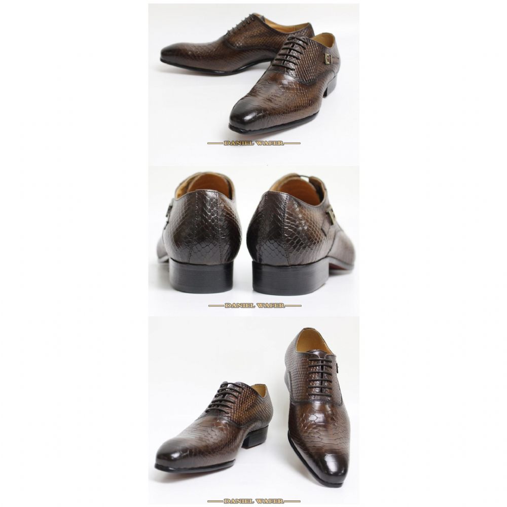 Chaussures Habillées Cuir À Bout Pointu Pour Hommes Oxford Lacets - Café