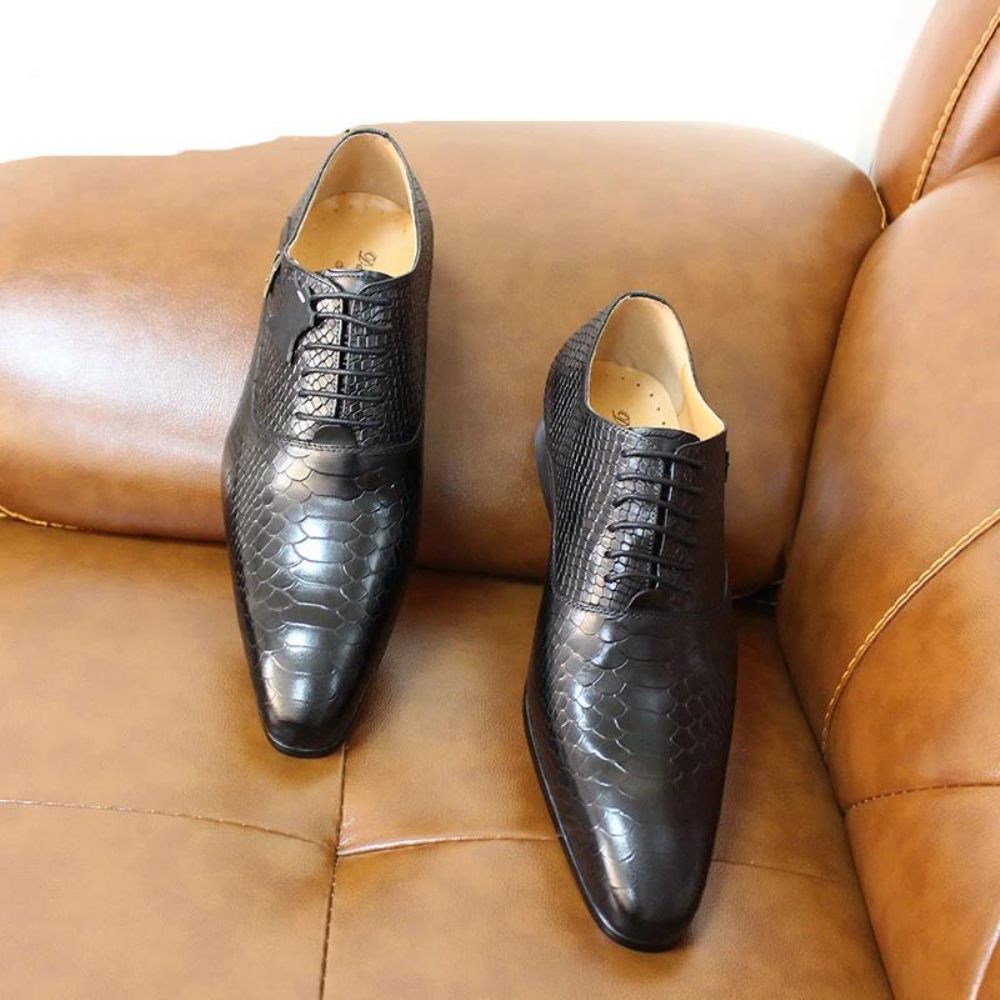 Chaussures Habillées Cuir À Bout Pointu Pour Hommes Oxford Lacets - Café 1