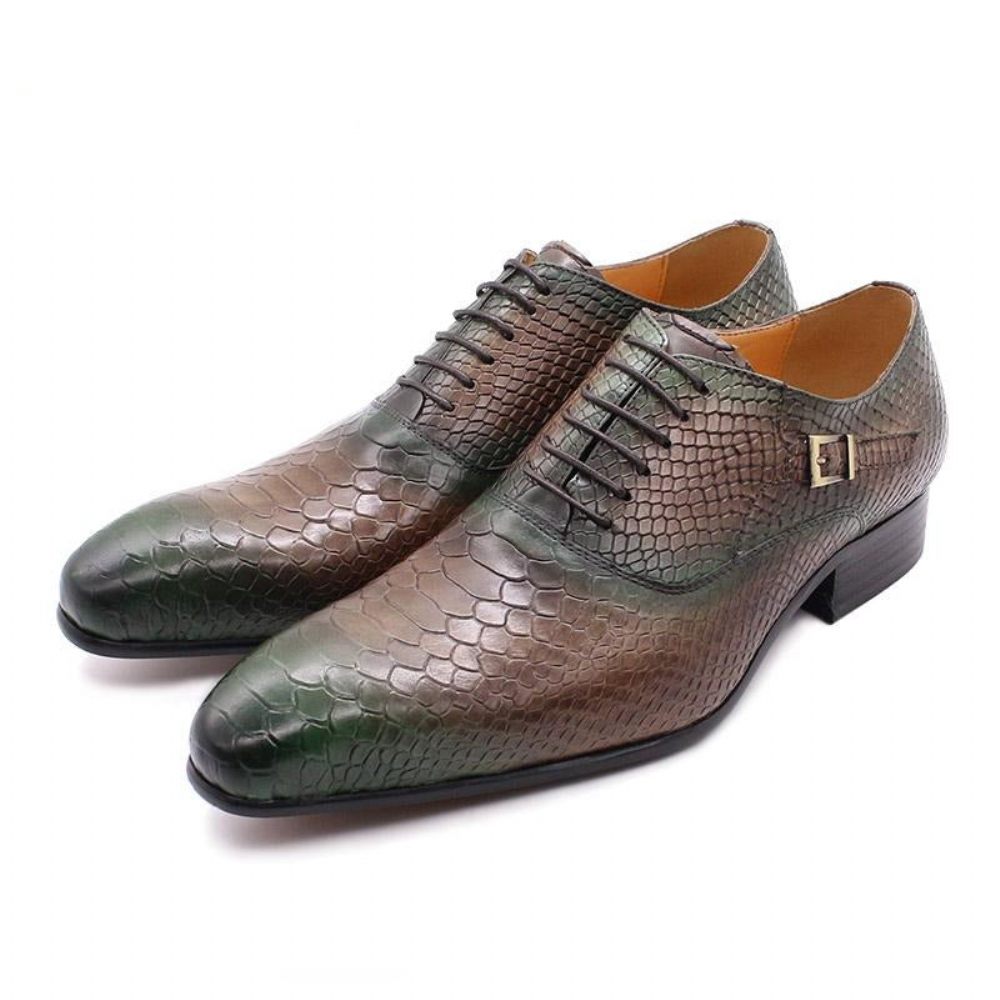 Chaussures Habillées Cuir À Bout Pointu Pour Hommes Oxford Lacets - Café