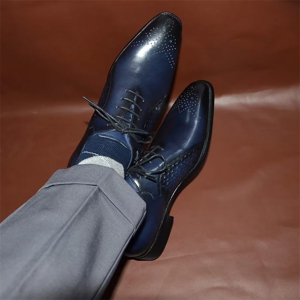 Chaussures Habillées Cuir Précision Pointues Pour Hommes - Bleu