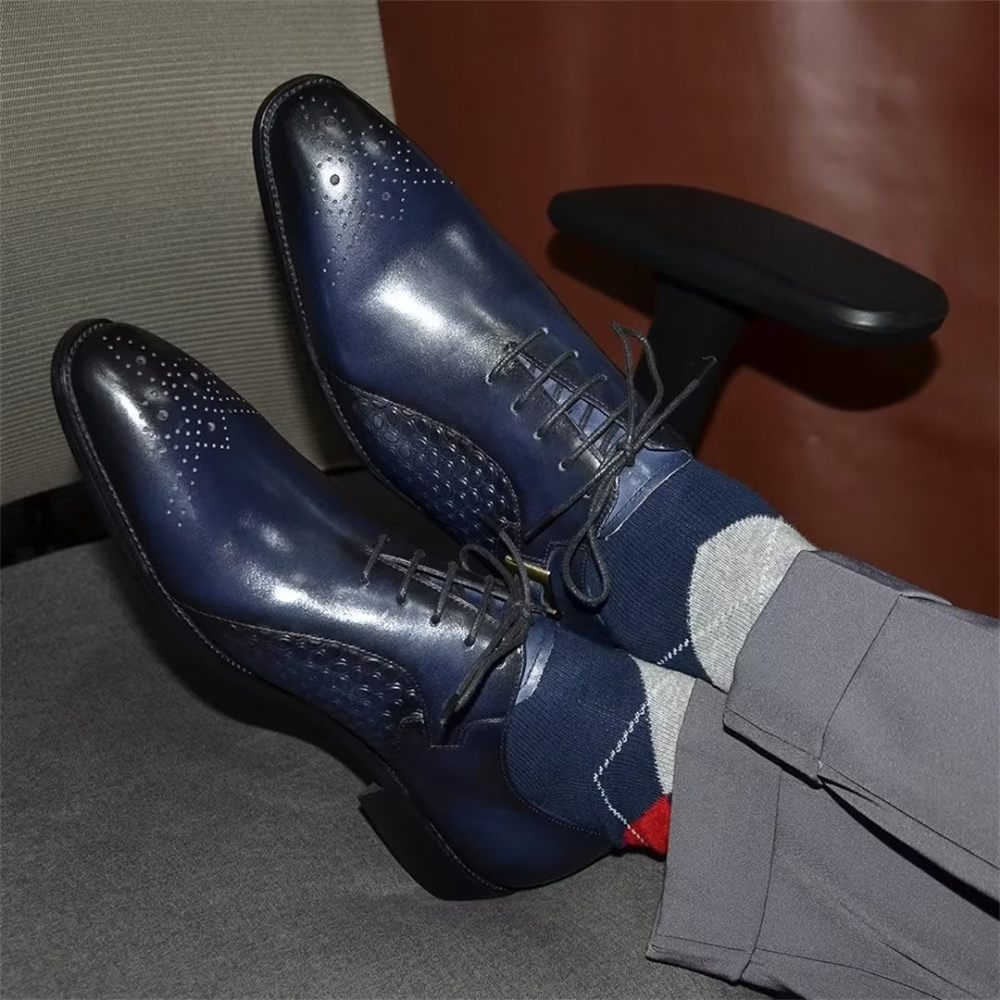 Chaussures Habillées Cuir Précision Pointues Pour Hommes - Bleu