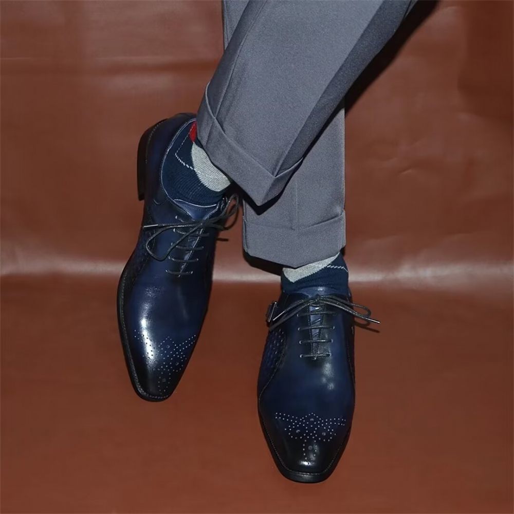 Chaussures Habillées Cuir Précision Pointues Pour Hommes - Bleu