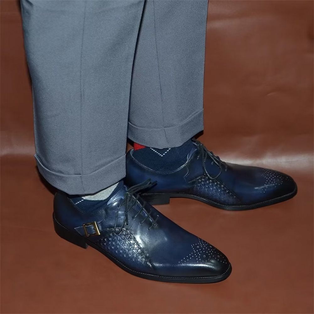 Chaussures Habillées Cuir Précision Pointues Pour Hommes - Bleu