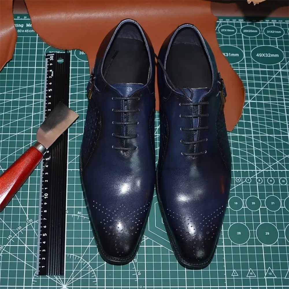 Chaussures Habillées Cuir Précision Pointues Pour Hommes - Bleu