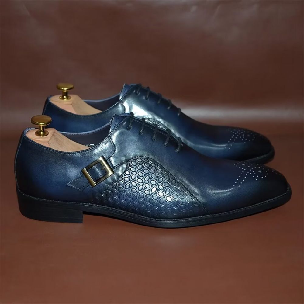 Chaussures Habillées Cuir Précision Pointues Pour Hommes - Bleu