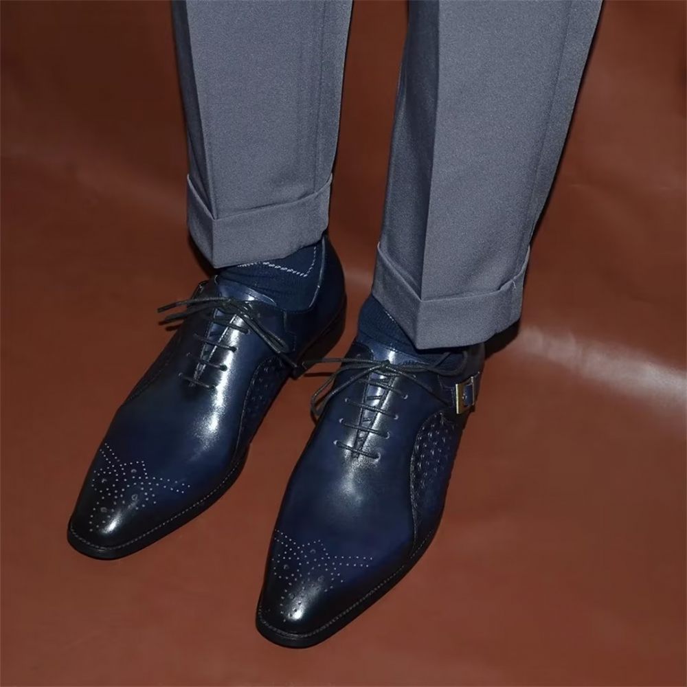 Chaussures Habillées Cuir Précision Pointues Pour Hommes - Bleu