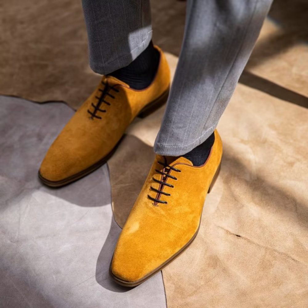 Chaussures Habillées Daim Pour Hommes Oxford Élégantes - Jaune