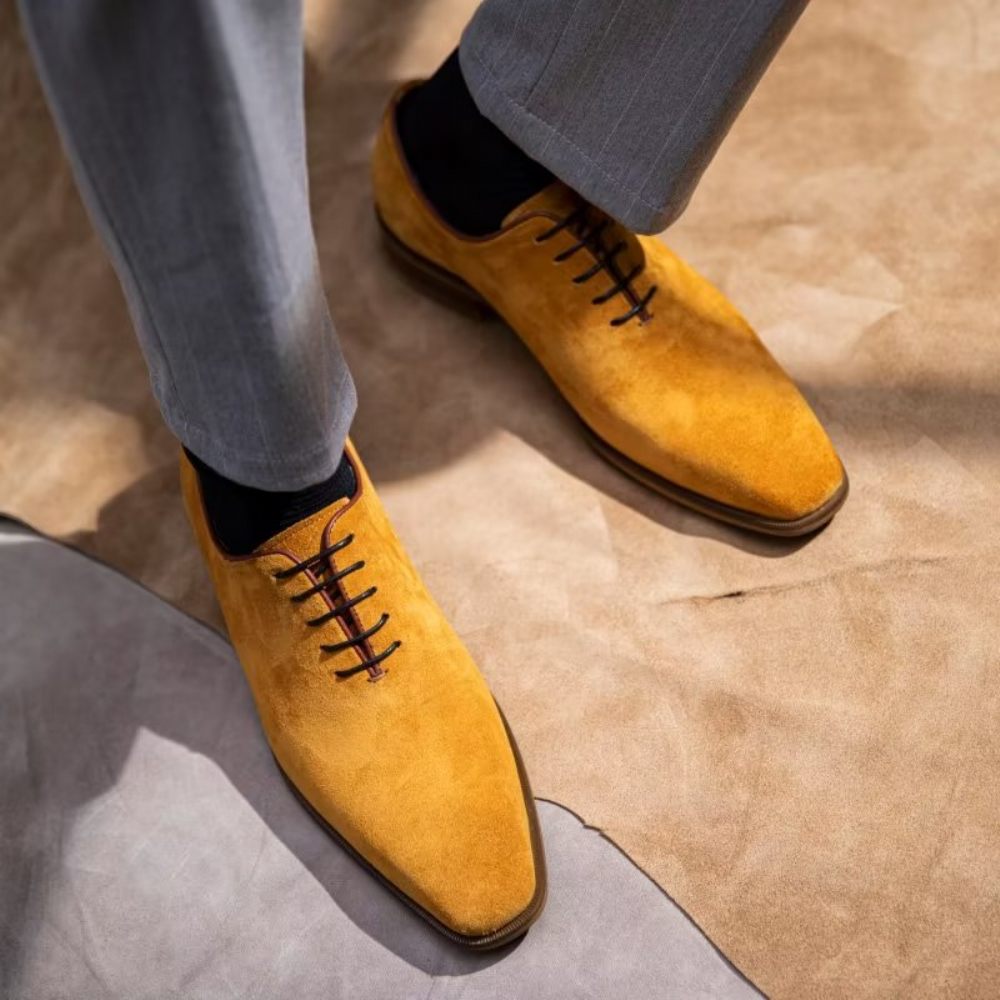 Chaussures Habillées Daim Pour Hommes Oxford Élégantes - Jaune